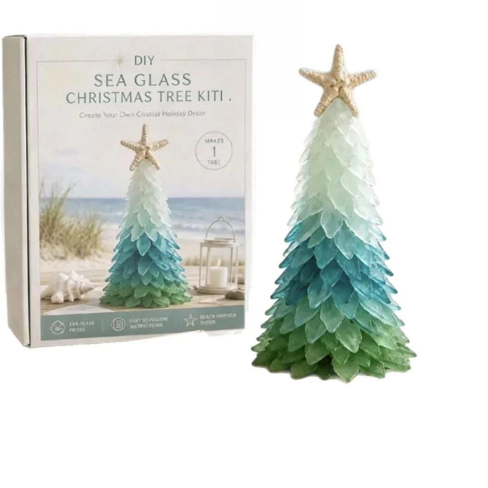 DIY Coastal Sea Glass Christmas Tree Kit with Starfish Handmade Craft Tabletop Ornament Xmas Holiday Home Decor Party Supplies
