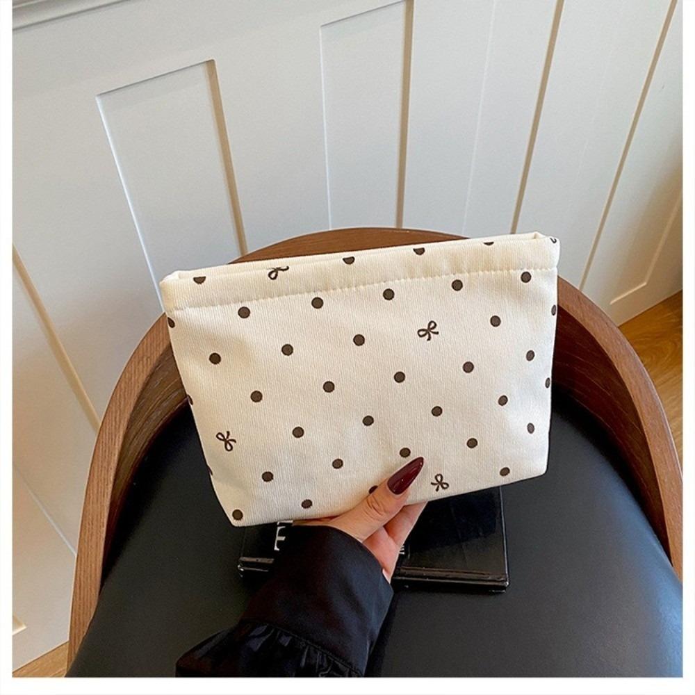 Portable Zipper Corduroy Makeup Bag Polka Dot Lightweight Storage Bag Large Capacity Make Up Organizer Outdoor