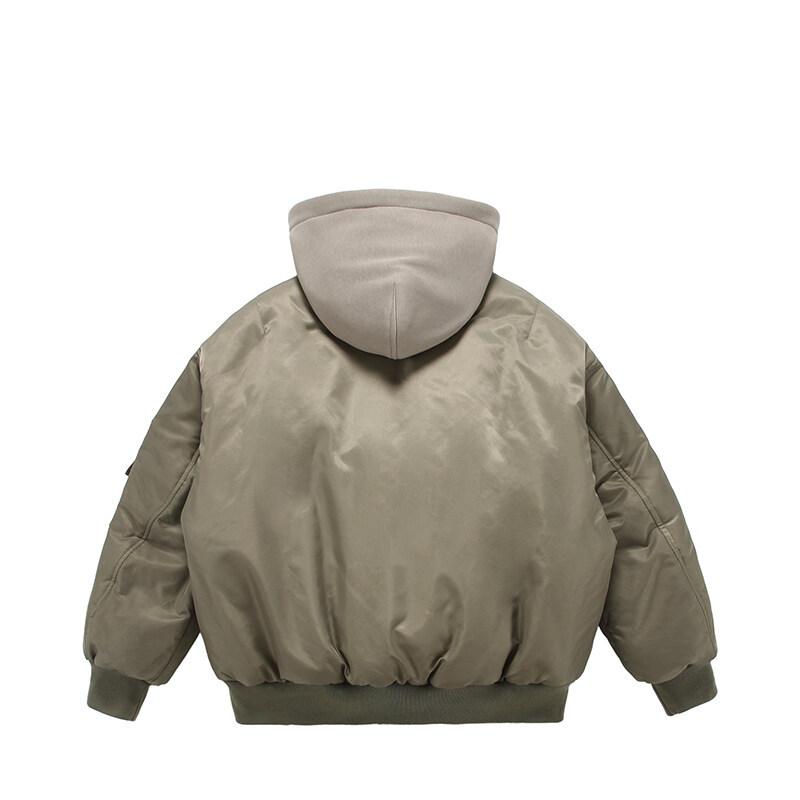 Fake Two Pilot Cotton Jackets Mens Winter New High Street Trend Thickening Hooded Bomber Coats Multiple Pockets Short Parkas