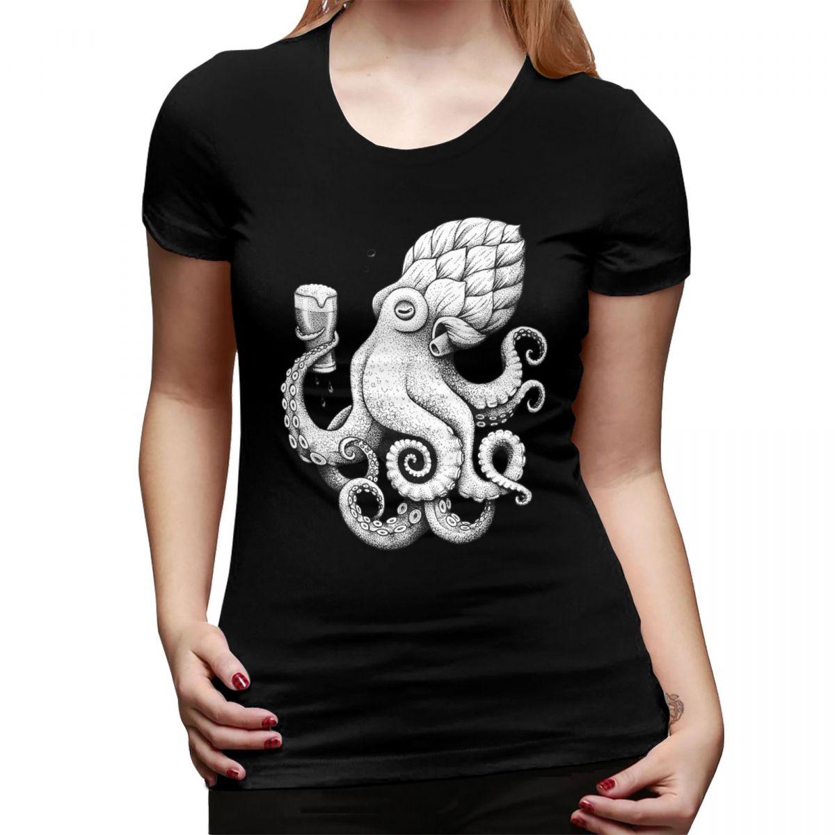 

Hoptopus The Beer Drinking Octopus TShirt for Women ONeck Streetwear T Shirts Womens Short Sleeve Summer Clothes Tops 4XL