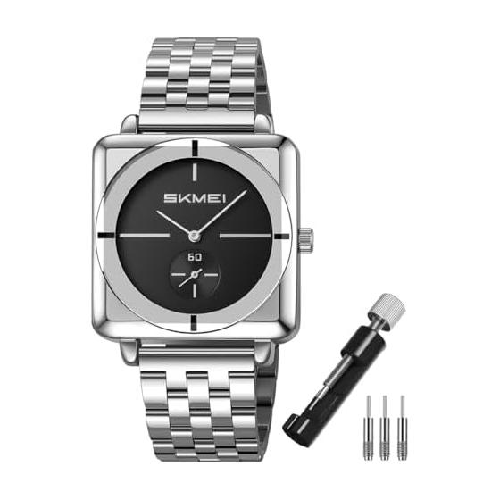 SKMEI Men s Square Watch Simple Stylish Stainless Steel Waterproof Analog Business Casual Men s Watch Present Silver Black Watch for Men