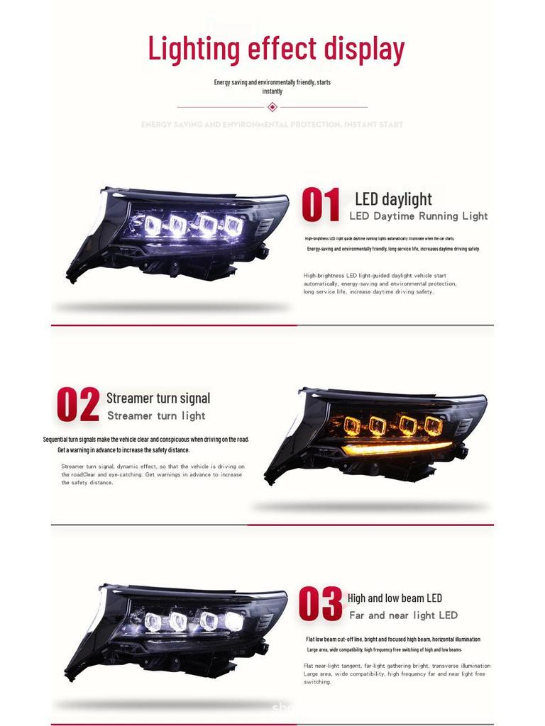 18-19 Toyota Prado Headlight Assembly: Bugatti-Style LED Lens with Daytime Running Light & Turn Signal