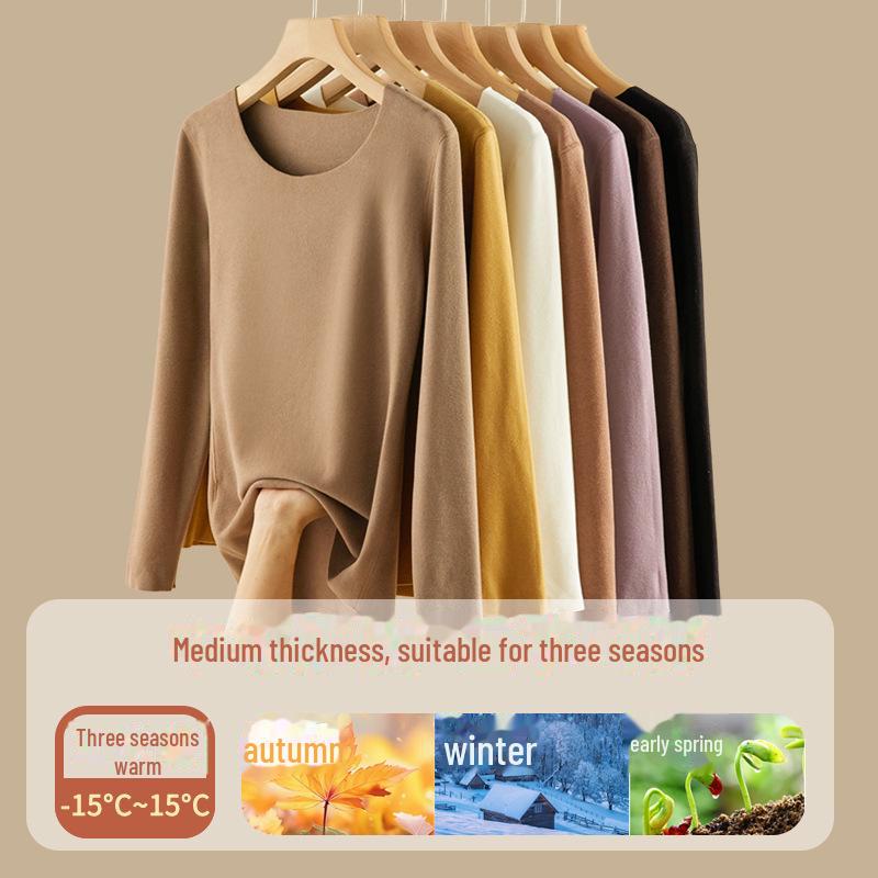 Women's Round Neck Velvet Bottoming Shirt - Winter Plush Seamless Innerwear, Thickened for Warmth