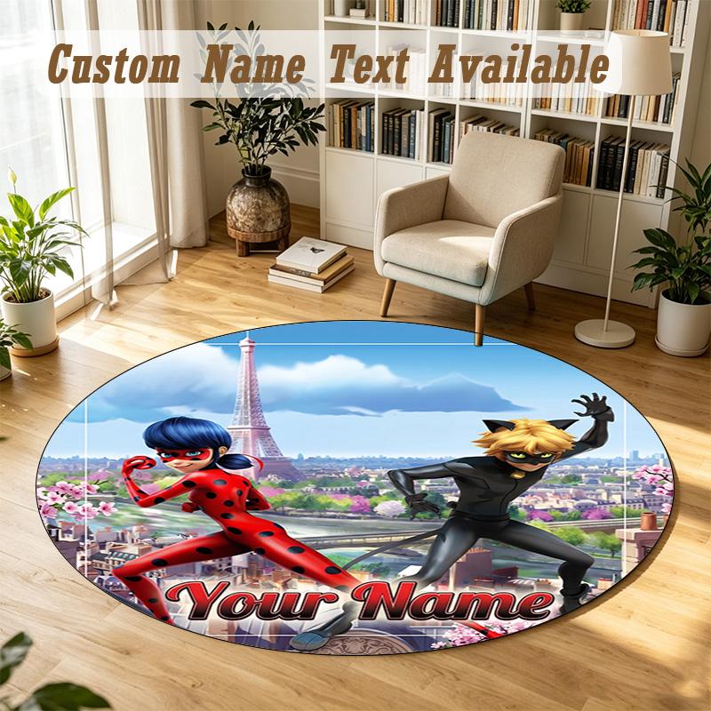 Round Rug Custom NameMiraculous Ladybug Pattern Non Slip Carpet Home Floor Decor