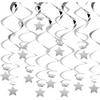20 PCS Silver Hanging Stars for Ceiling, Silver Star Streamers Foil Swirls Party Decorations for Ceiling Graduation Wedding Baby Shower Party