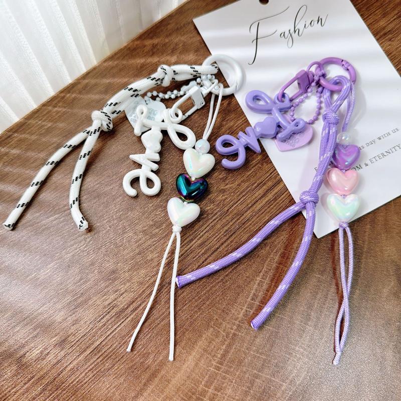 1 Piece   Heart-Shaped Bead Weaving Rope Mobil Phone Pendant Universal Lanyard Bag Key Keychain Accessories Gift