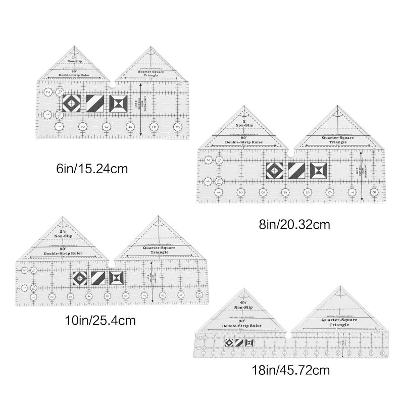 Pro Quilting Ruler Clear Acrylic Patchwork Ruler 90° Double Strip for Easy High Precision Cutting Sewing 6/8/10/18 Inch