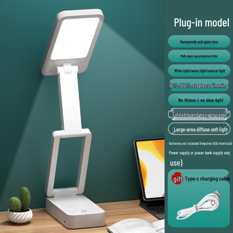 LED Eye Protection Folding Desk & Bedside Lamp with Anti-Blue Light USB Night Light for Study and Reading