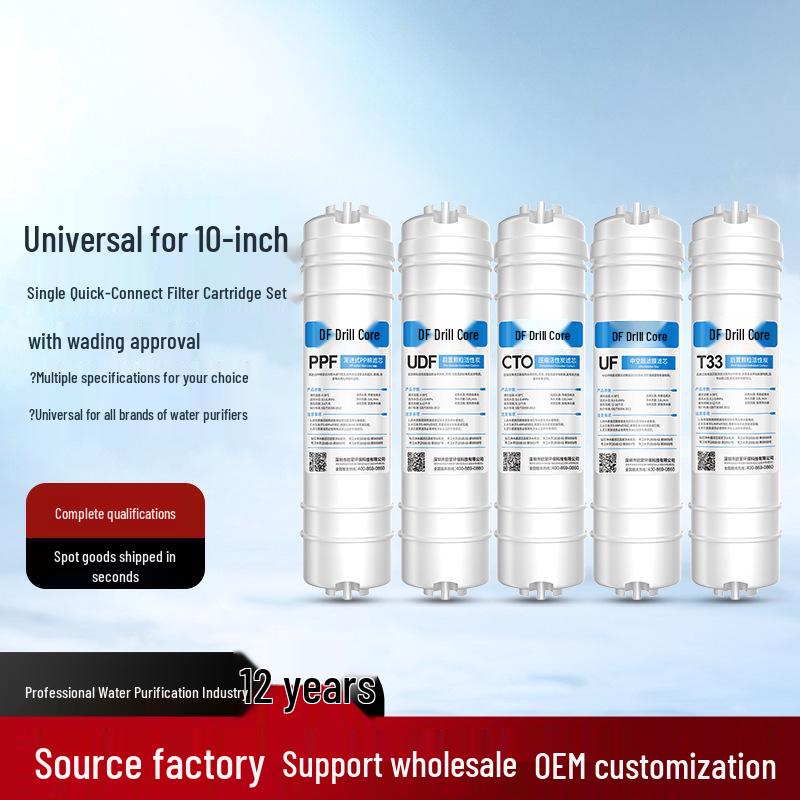 10-tommers femtrinns vannrenserfiltersett: Hurtigkobling PP Bomull, Granulert Karbon, Skalahemmer, Komprimert Karbon og RO-membran