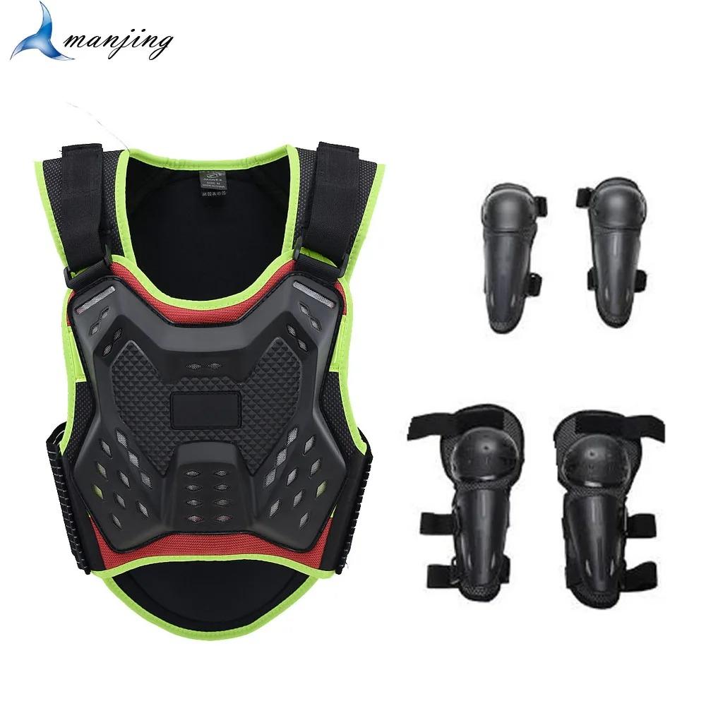 Kids Motocross Body Armor Vest with Gift Chest Back Knee Elbow Guard for Children 0.8-1.6M Baby Youth Protection