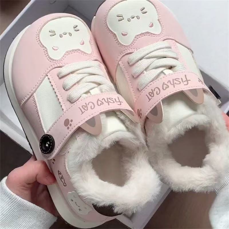 

Cute cat velvet board shoes new winter niche round head casual Forrest Gump shoes cotton shoes 35【foot length 22.5cm】 розовый
