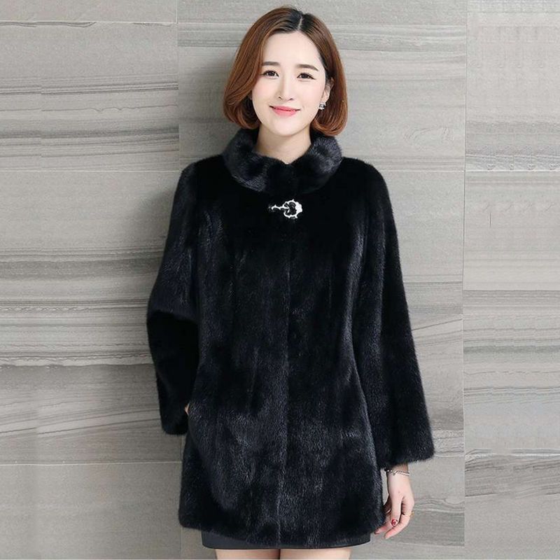 Palton imitație de nurcă, medie și lungă, de toamnă și iarnă, îngroșat, de dimensiuni mari, imitație de catifea de nurcă, cu glugă, femeile arată subțiri