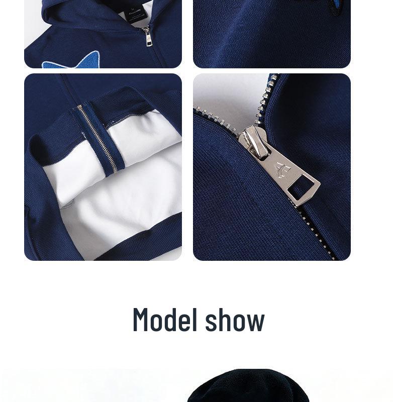 ARES 26 Heavyweight Fleece-Lined Men's Swirl Star Zipper Cardigan Hoodie - Embroidered, 400g Spring Style