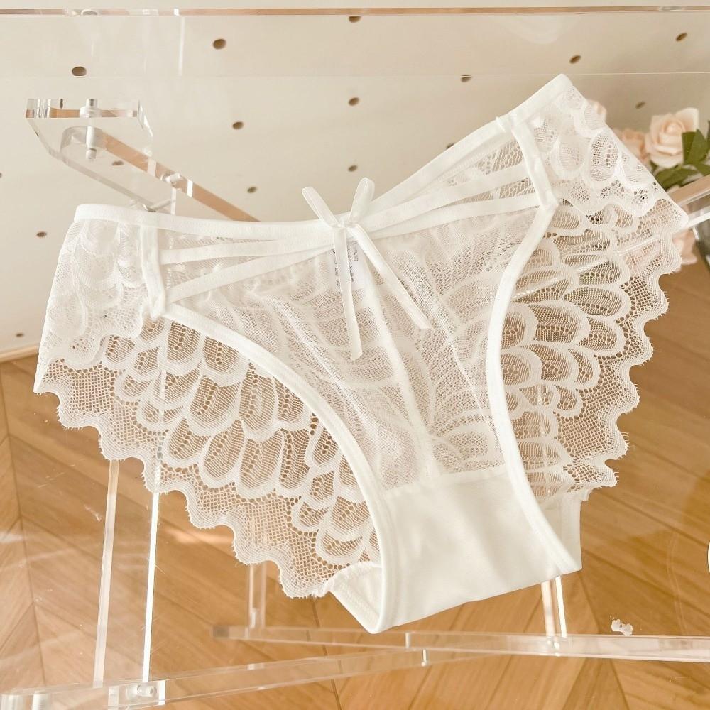 Summer Low Waist Lace Panties Bow Cotton Crotch Mesh Flower Briefs Thin Strap Transparent Lace Thin Underwear Female