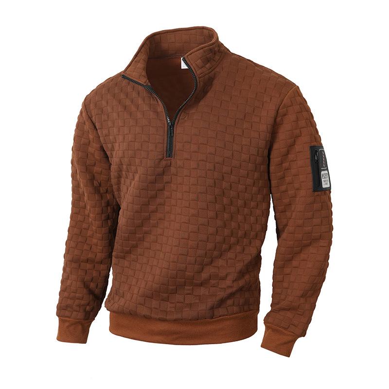 Men's Tactical Fleece Plaid Zipper Hoodie with Stand Collar