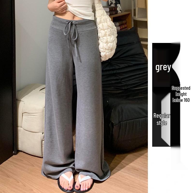 Women's Dark Blue High Waist Wide Leg Sweatpants - Summer 2025 Collection: Slimming, Petite, Straight Leg, Spring/Autumn.