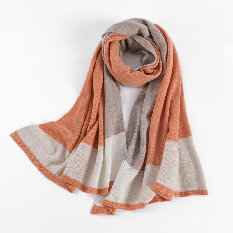 

Вязаный шерстяной шарф для девочек, модный, с цветовой блокировкой, шерстяной студенческий шарф, женский стиль, шарф для женщин оранжевый