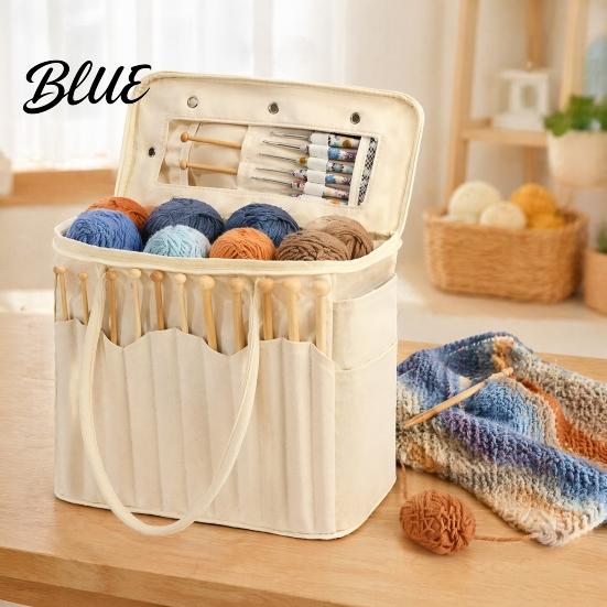 Wool Holder with And Yarn Canvas Bag Knitting Thread Outlet Multiple Pockets Holes Sewing Tool Organizer for Travel Large