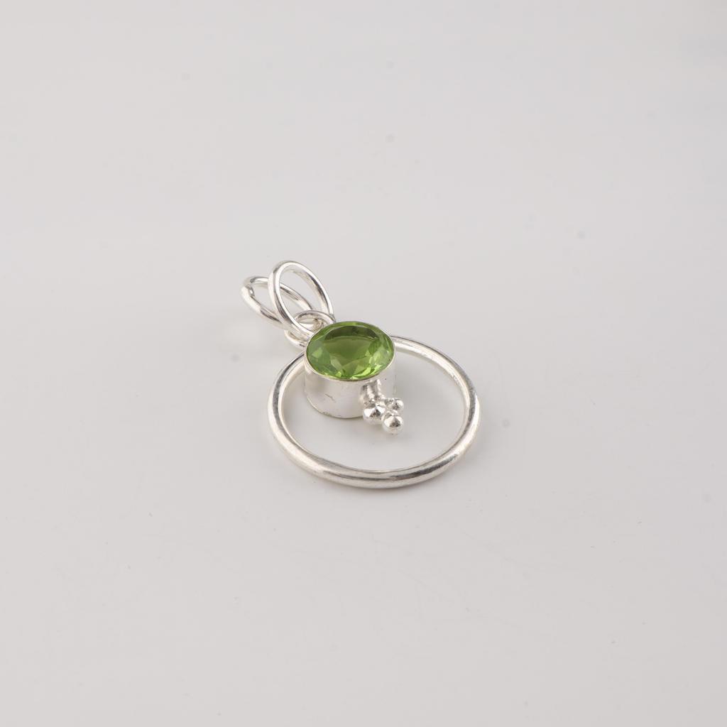 Peridot Gemstone 925 Sterling Silver Handmade Jewelry Designer Round Pendant 1.2" For Her PP-8-10