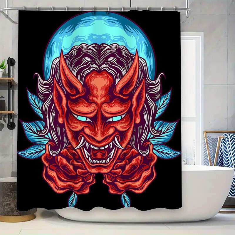 Tuniu Red Oni Japanese Demon Shower Curtain Cool Art Wall Hanging For Bathroom Decor
