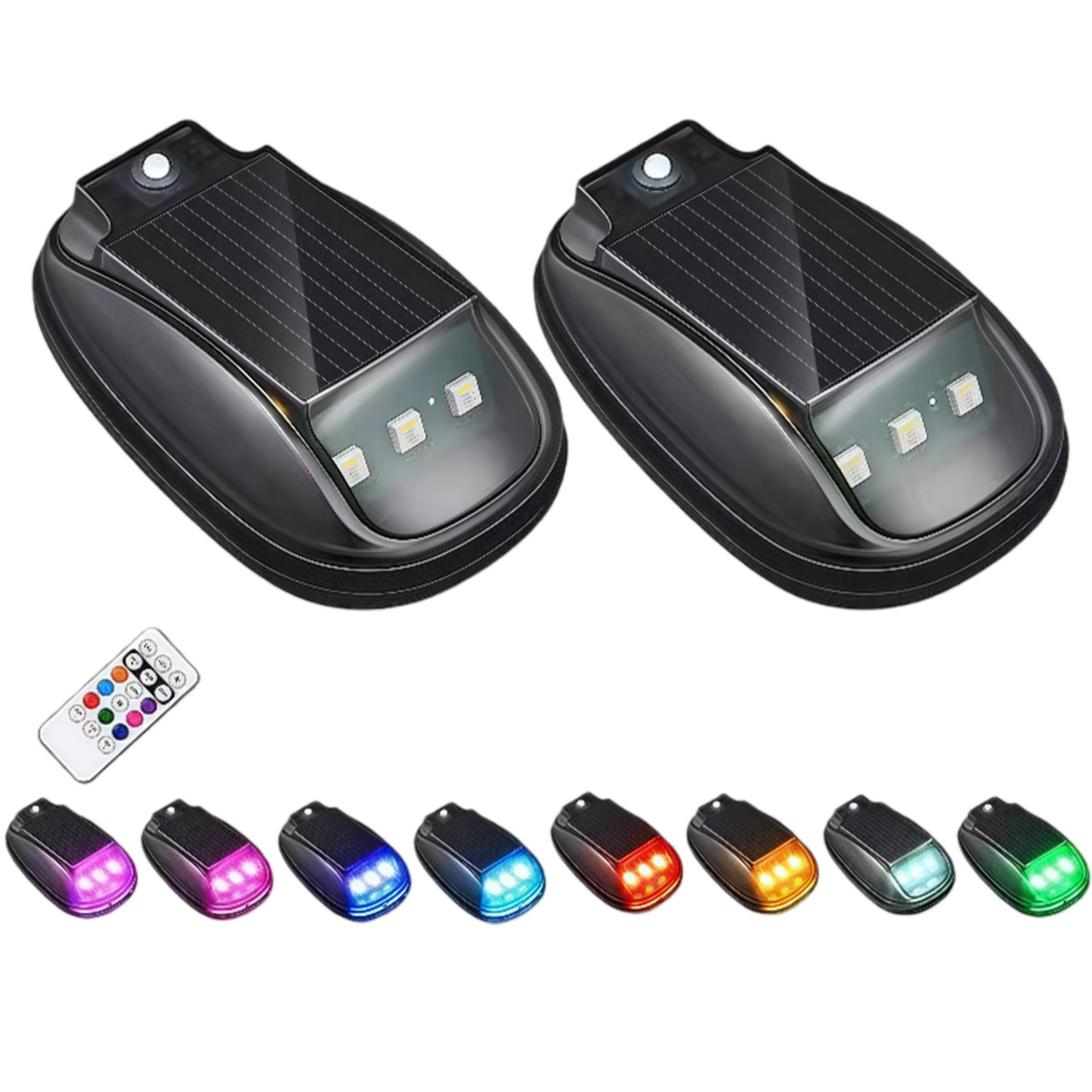 Solar Car Roof RGB Strobe Light with Remote Control Solar Powered Cab Lights No Drill for Truck Motorcycle Vehicle Night Driving