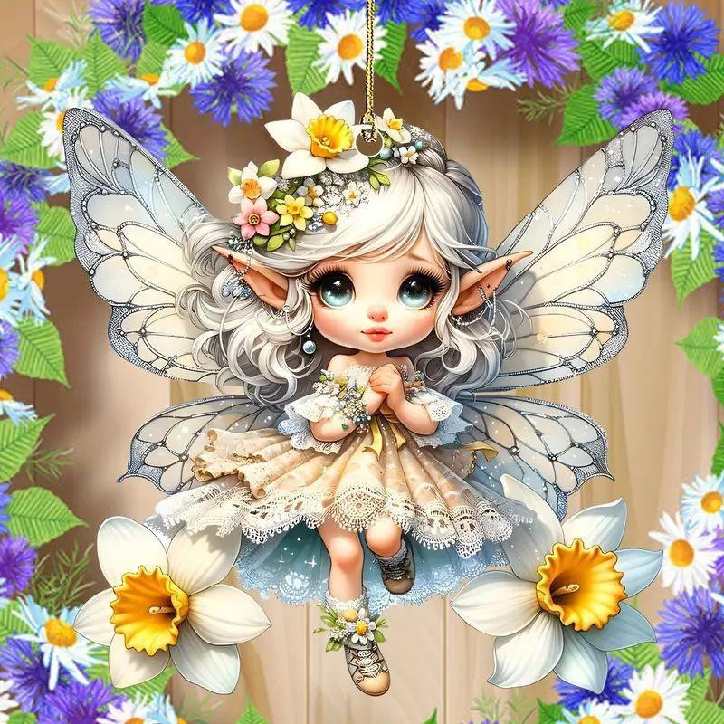 Playful Acrylic Fairy Car Decor Bright Green Cartoon Inspired Hanging Ornament