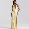 2026 summer European and American temperament evening dress deep V hanging neck pleated Spice girl style sexy backless irregular dress