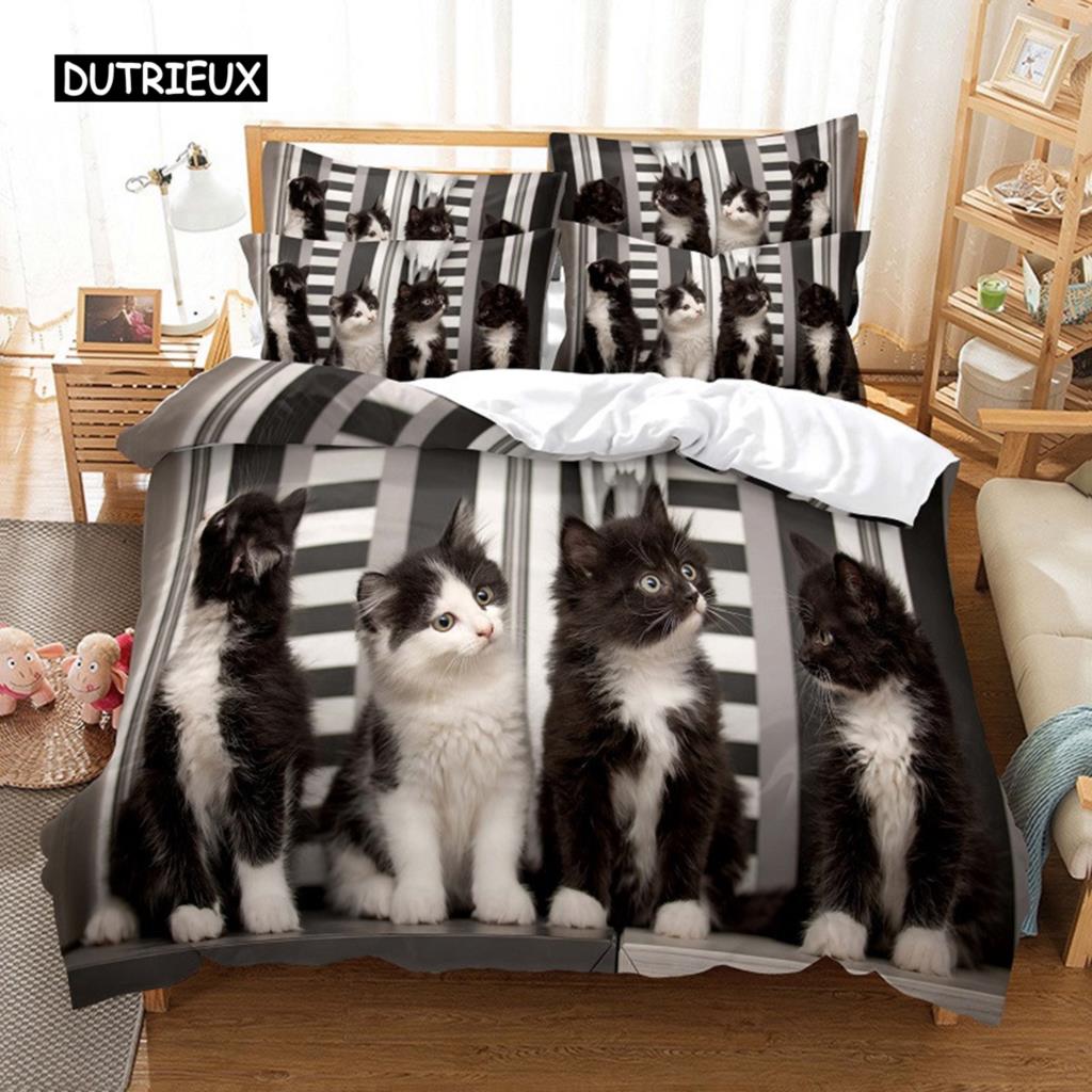 Schwarze Katze Bettwäsche Set Bettbezug Set 3D Bettwäsche Digitaldruck Bettwäsche Queen Size Bettwäsche Set Modisches Design