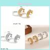 Stainless Steel Geometric Earrings With Rhinestone And Textured Design For Women