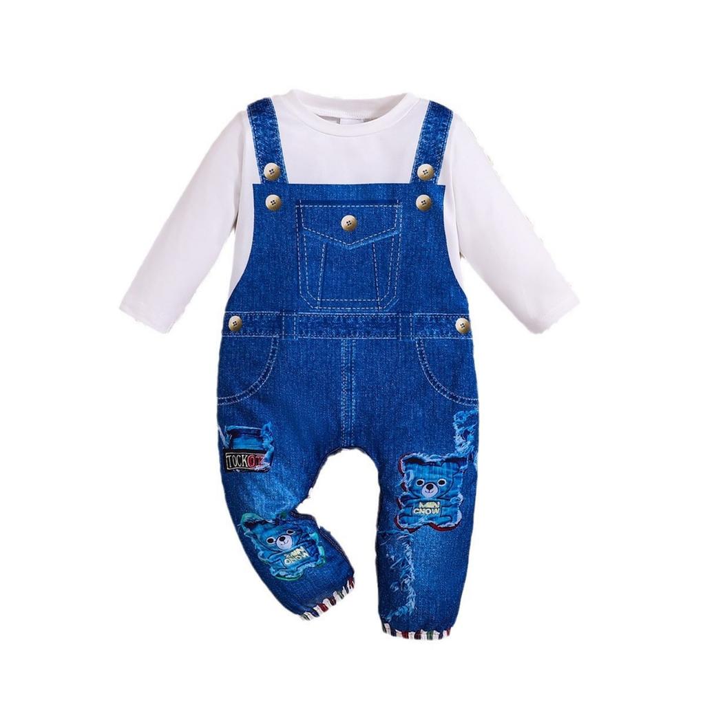 Alphabet Print Baby Romper Set - Bow Pants Two-Piece Outfit