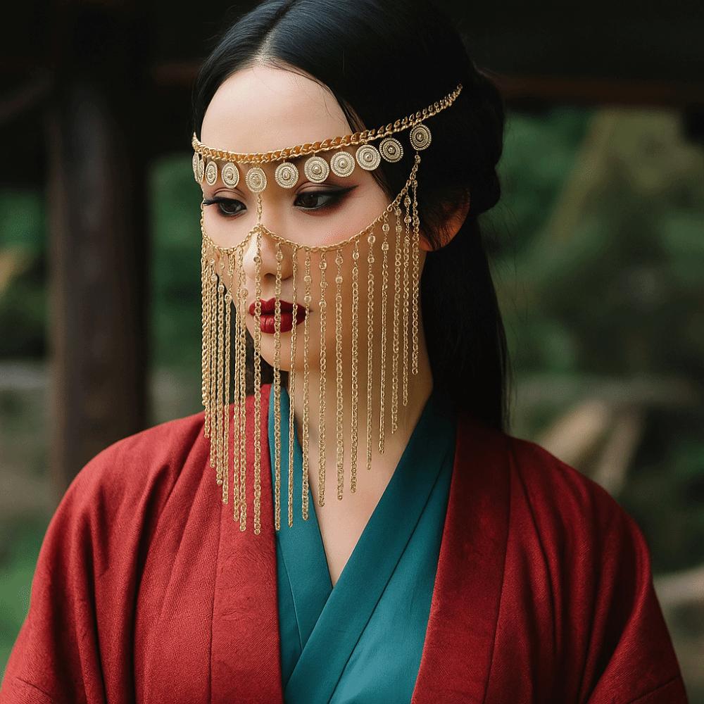 Rhinestone Curtain Head Chain Coin Bell Masquerade Mask Fashion Belly Dance Face Veil Middle East