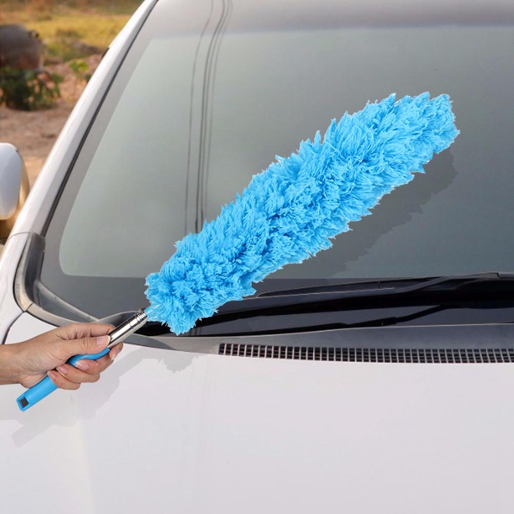 Household Soft Flexible Duster Dust Cleaner Stainless Steel Telescoping Extension Pole Sky Blue