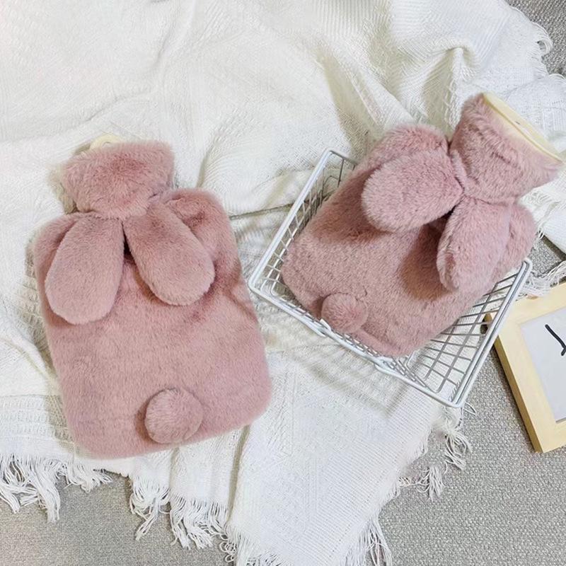 Plüsch-Wärmflasche aus Kaninchenfell im koreanischen Stil XL mit PVC-Wasserbeutel - Handwärmer & Heiße Kompresse