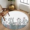 Botanical Round Rug with Floral Leaves Print – Fresh Natural Plant Pattern Anti-Slip Mat for Modern Living Room Decor