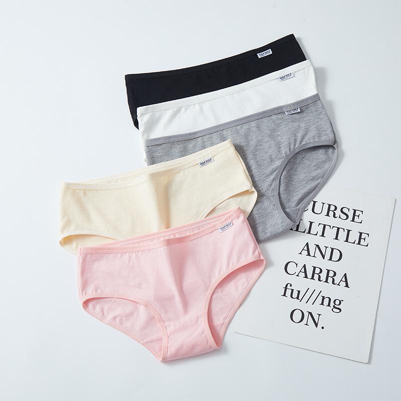 A001 Women's Mid-Waist Pure Cotton Solid Color Briefs