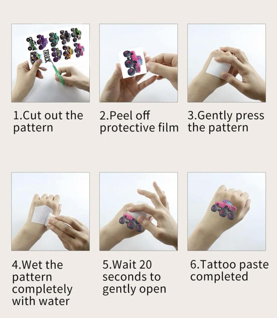 10Pcspack Cool Monster Trucks Tattoo Stickers Cartoon Car Birthday Party Temporary Tattoos Sticker Toys Gifts