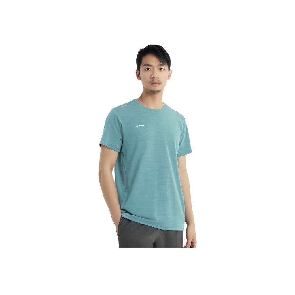 Li-Ning Solid Color Round Neck Casual Breathable Short Sleeve T-Shirt Men Tops Gray-Lake-Blue ATST431-8