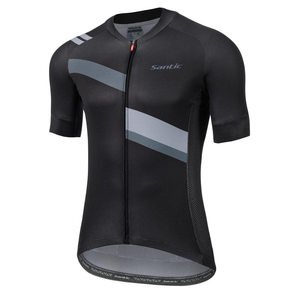 Santic Men's Short Sleeve Cycling Jersey, Breathable, Quick-Drying, for Spring and Summer, Black, Size L
