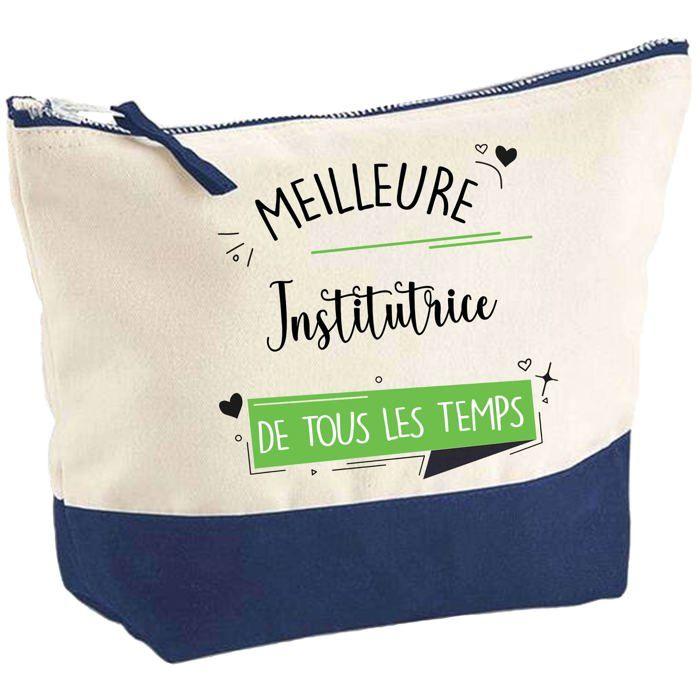 Pochette fond bleu Meilleure Institutrice de tous les temps - Fin Année Scolaire Trousse Maquillage Grand Format