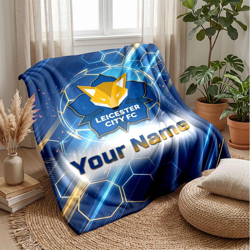 Couverture Flanelle Personnalisée Leicester City Nom Texte Logo Football Couverture Polaire Jetée Personnalisée Cadeau Spécial Pour Canapé Chambre Maison