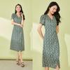 Women's Floral Chiffon Short-Sleeve Midi Dress