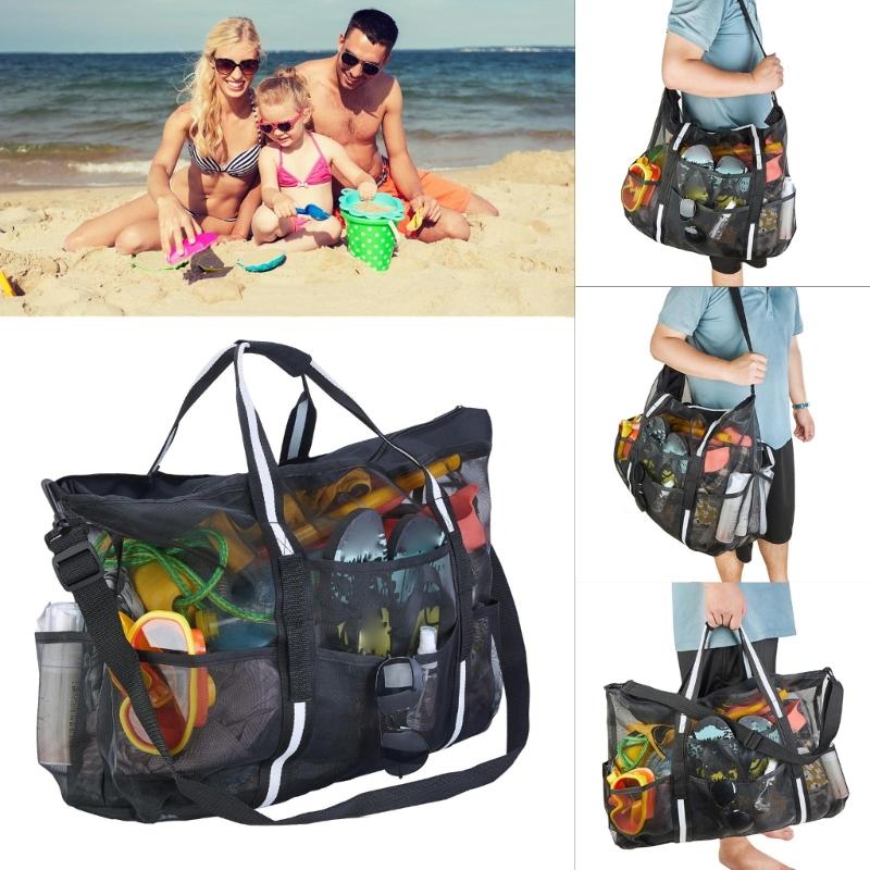 Large Mesh Beach Bag, XL Toy Tote Bag,Pool Picnic-Bag with Pockets Straps Gifts