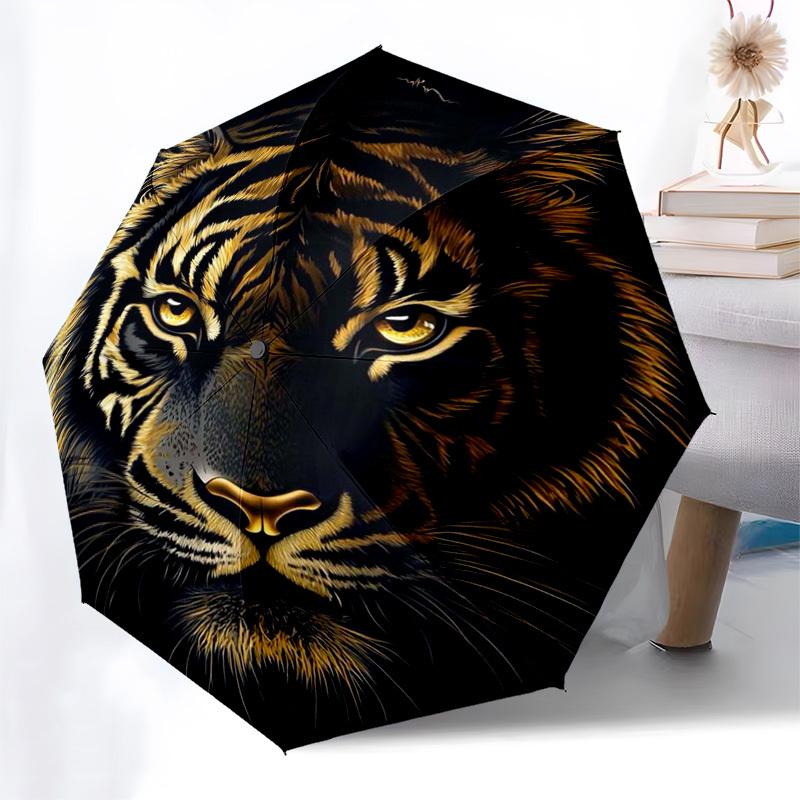 1pc Tiger Face Design Outdoor Umbrella - Automatic Opening/Closing, Portable 3-Fold Design, 8-Rib Iron Frame, Perfect Gift for Fans and Travelers.L013