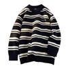 Oversized Crew Neck Striped Knit Sweater Men Women Casual Winter Pullover Slim Fit Cotton Blend