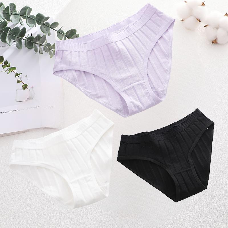 3PCS/SEt Womens Basic Low Waist Underwear Striped Cotton Bikini Panties Breathable Daily Wear Soft Comfort Multi Color Lingerie
