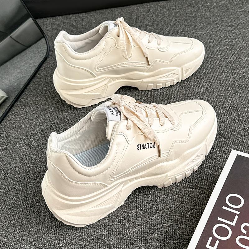 Genuine leather dad shoes trendy casual versatile men's spring and autumn ultra-light thick-soled heightening sports trendy shoes
