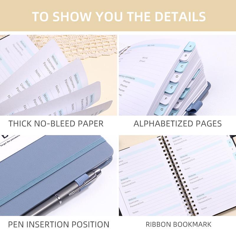 Custom Faux Leather Spiral Notebook with Lettered Tabs & Pen Holder