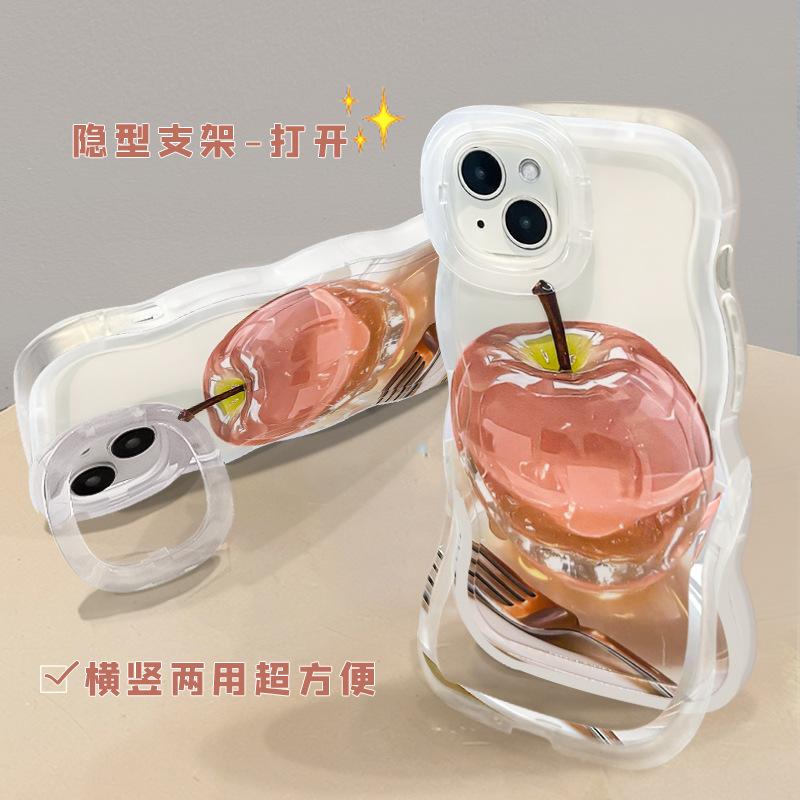 Crystal Apple applies to 16promax transparent mobile phone case oppo Huawei 13 double bracket vivo Xiaomi 14 female 17