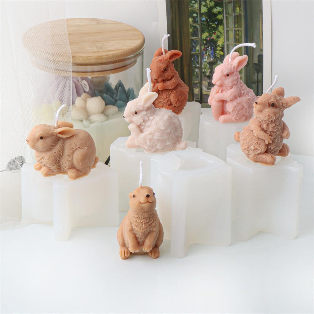 Cute Vertical Ear Rabbit Silicone Candle Mold Easter Bunny Soap Resin Mould for Animal Lover Desktop Ornament Aroma Craft Making