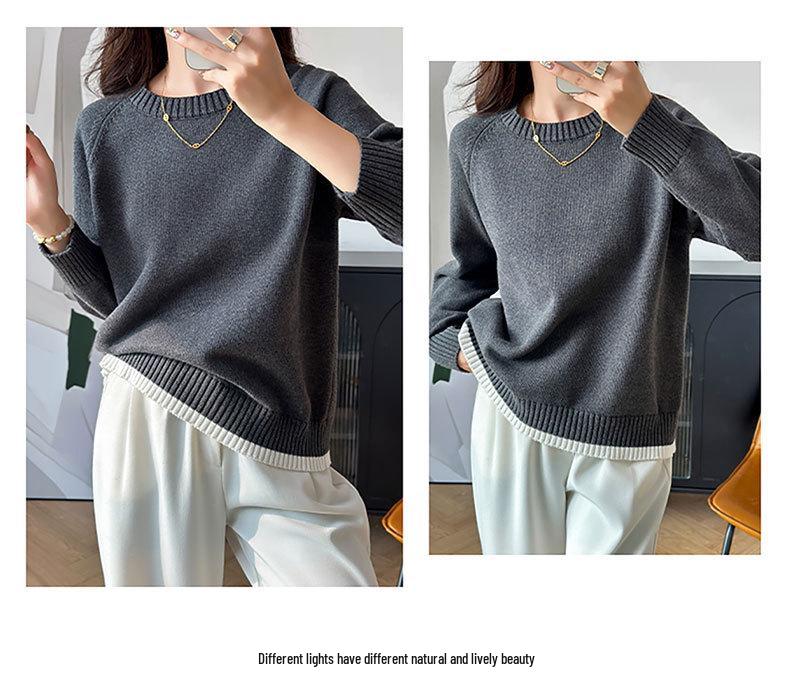 Korean-Style Loose Fit Women's Round Neck Thick Pure Cotton Long Sleeve Sweater for Autumn/Winter